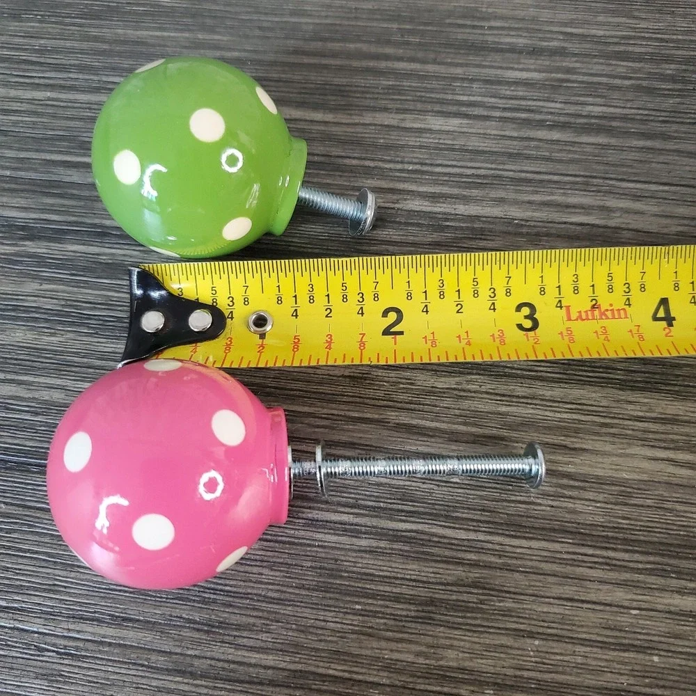 Polka Dot Ceramic Ball (4) Drawer Pulls Round Handles - 2‎ Lime Green, 2 Pink